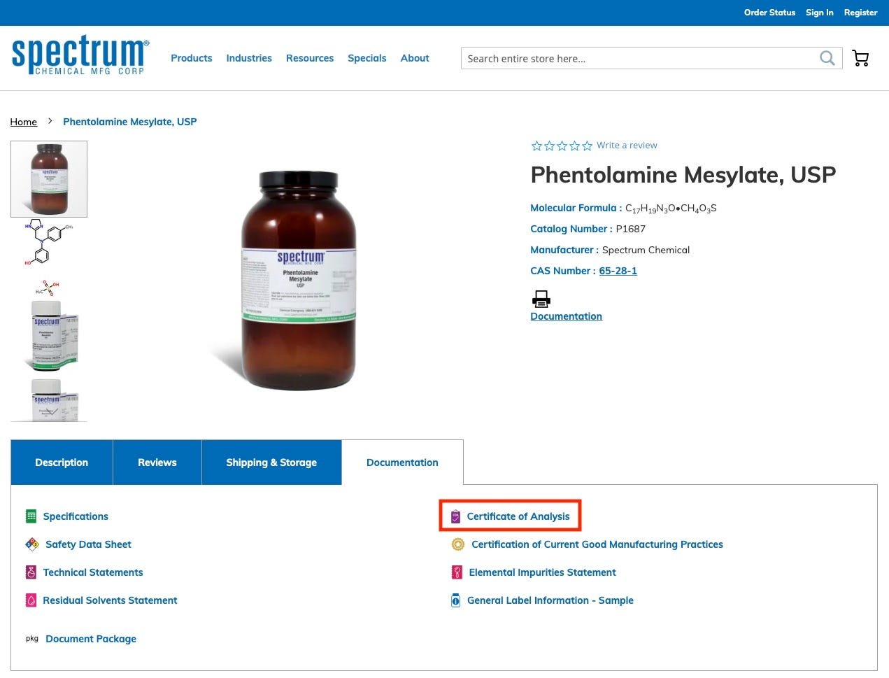 Material Certificates & Spectral Analysis