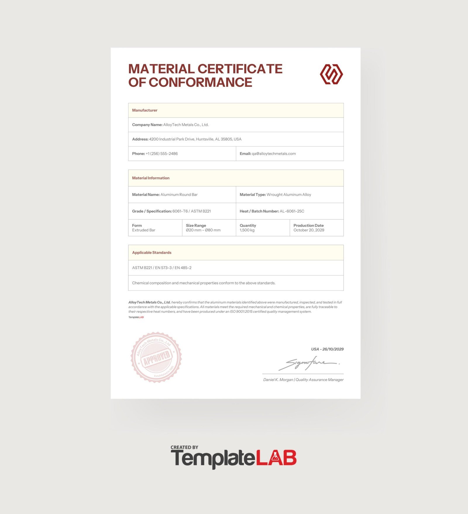 Material Certificates with Every Shipment