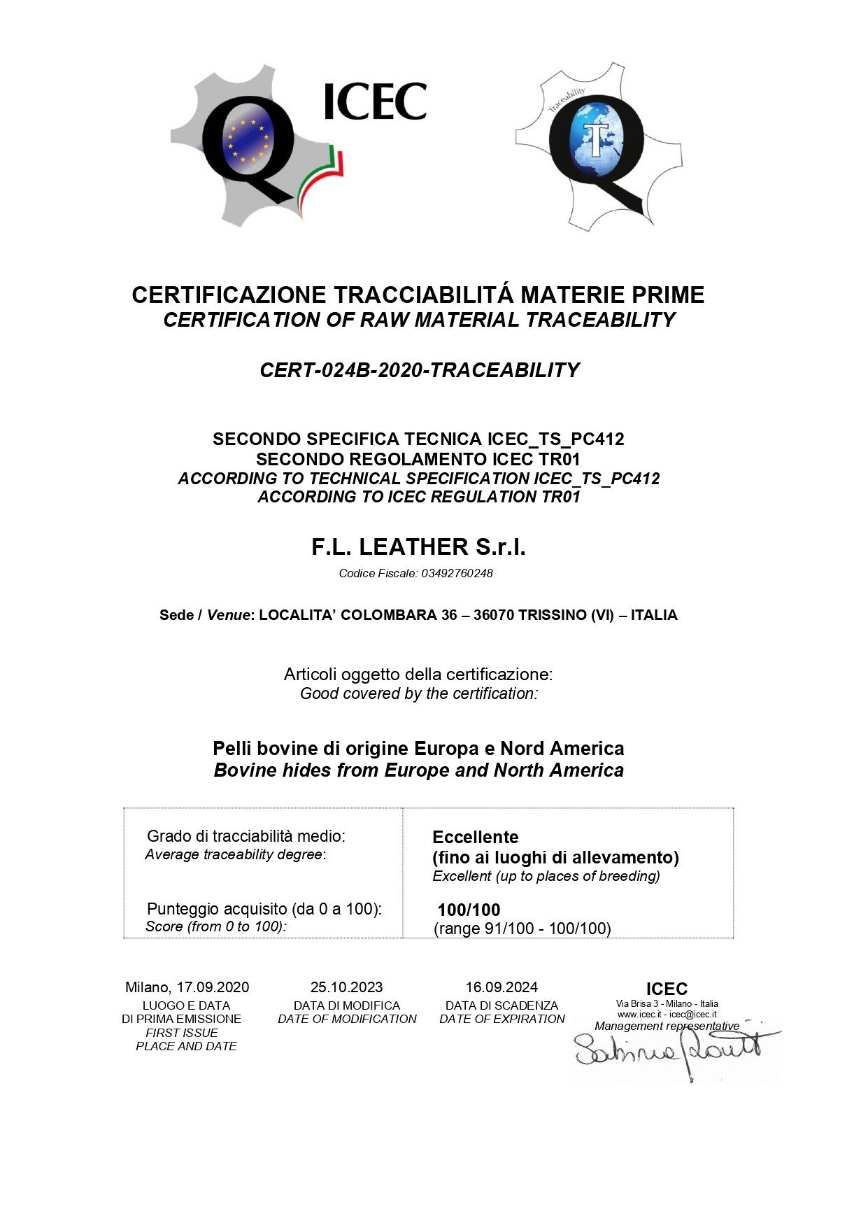 Material Traceability Certification