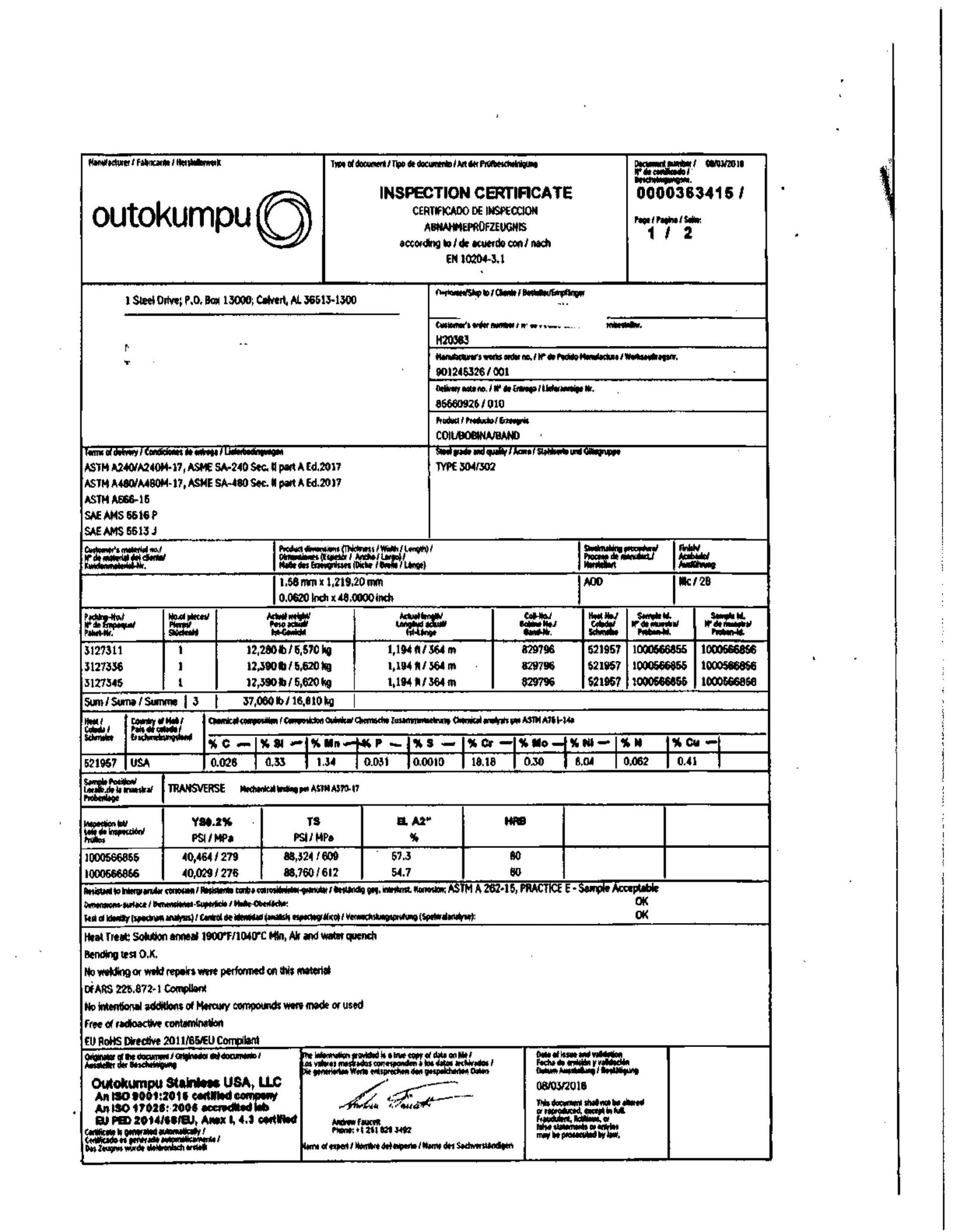 Material Certification