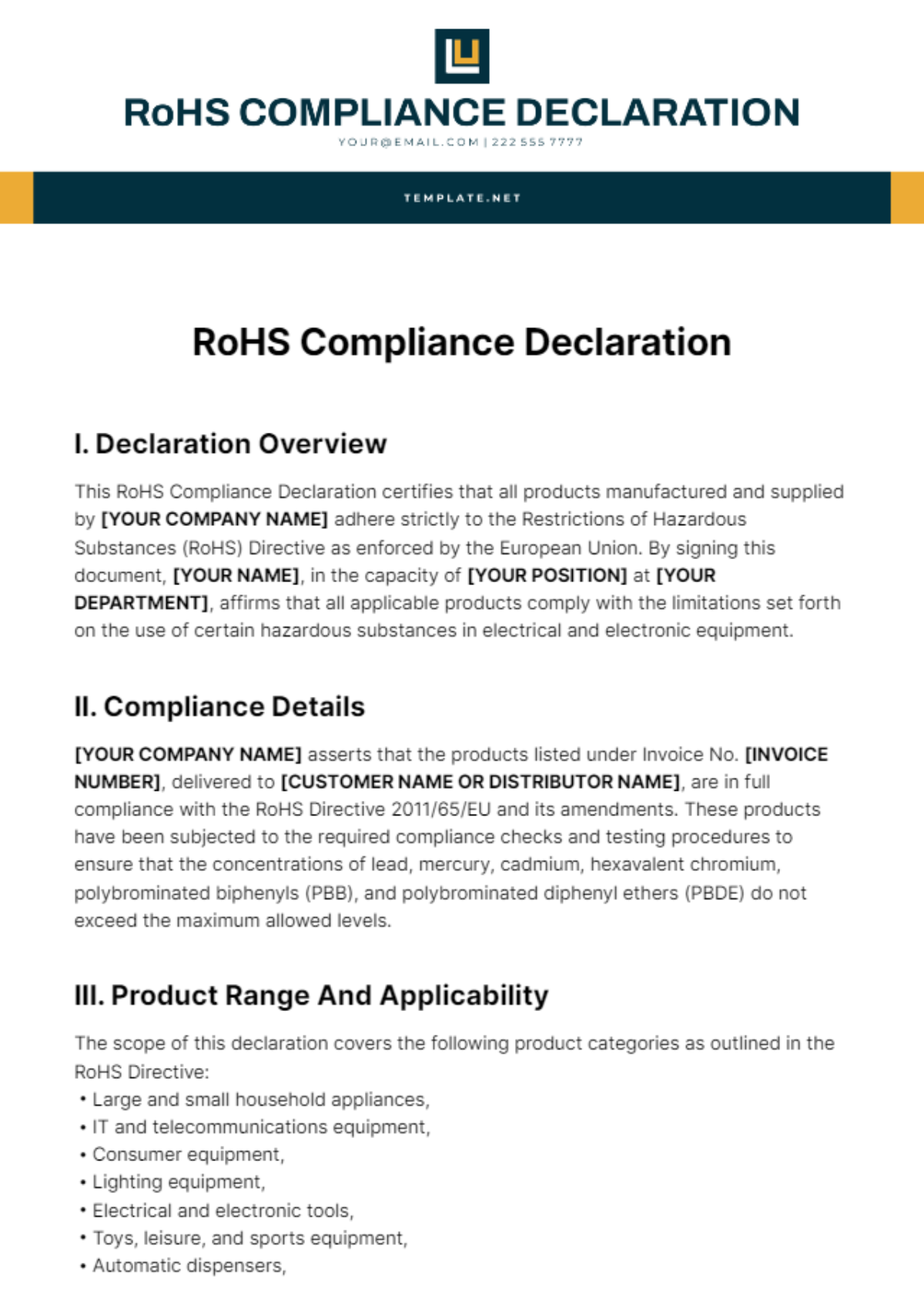 RoHS Compliance Declaration